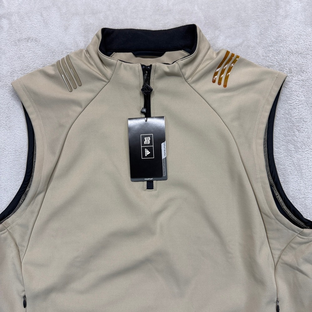 adidas Men's Sleeveless Vest in Tan with Black Trim - Picture 3 of 12